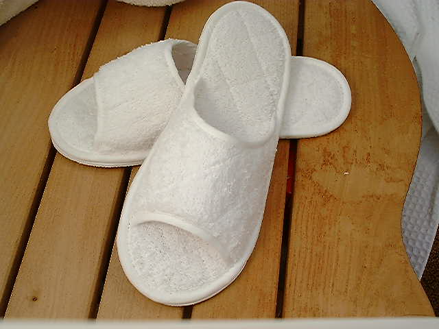 White peeptoe towelling washable slippers