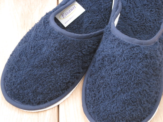 Navy towelling washable slippers